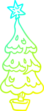 Bir insan tarafından çizilmiş karlı bir Noel ağacının soğuk gradyan çizimi