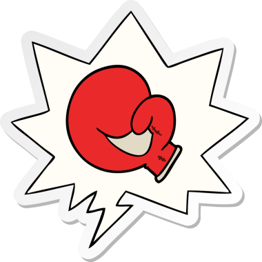 Bir insan tarafından çizilmiş konuşma balonu çıkartmalı boks eldiveni karikatürü.