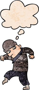 Bir insan tarafından çizilmiş grunge desenli düşünce baloncuğu olan çizgi film hırsızı.