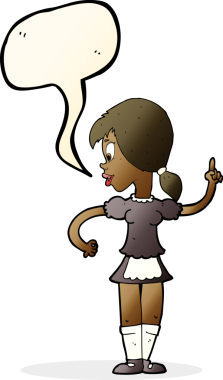 Çizgi film garsonu, bir insan tarafından çizilmiş konuşma balonuyla sipariş veriyor.