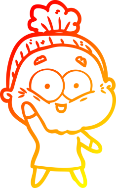 Bir insan tarafından çizilmiş mutlu, yaşlı bir kadının sıcak çizgi çizimi.