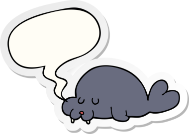 Bir insan tarafından çizilmiş baloncuk çıkartmalı karikatür morsu.