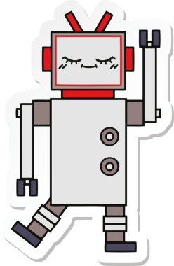 Bir insan tarafından çizilmiş şirin çizgi film robotunun çıkartması.