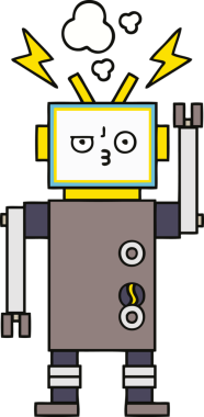Bir insan tarafından çizilmiş sevimli bir robot karikatürü.