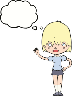 Bir insan tarafından çizilmiş düşünce balonlu bir kadın.