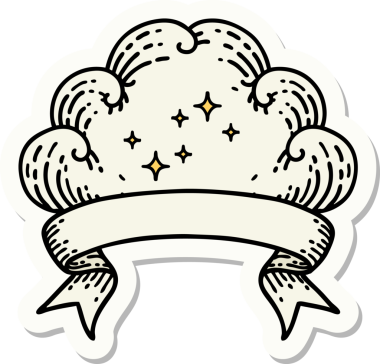 Bir insan tarafından çizilmiş bir bulutun pankartına sahip dövme stili