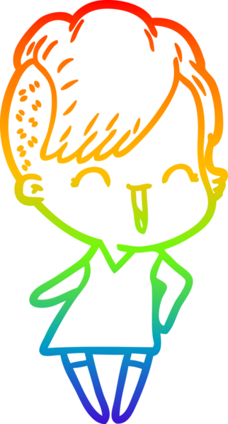 Gökkuşağı gradyan çizgisi mutlu çizgi film hipster kızı bir insan tarafından çizilmiş.