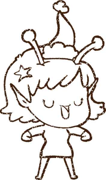 Bir insan tarafından çizilen Mutlu Uzaylı Kömür Çizimi