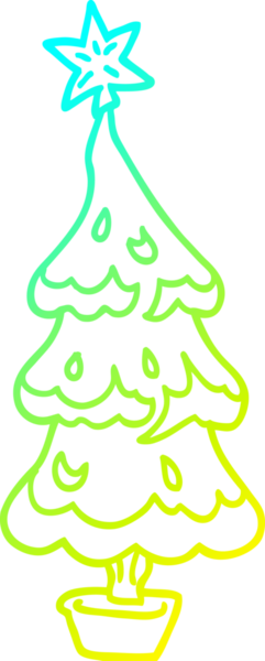 Bir insan tarafından çizilmiş karlı bir Noel ağacının soğuk gradyan çizimi