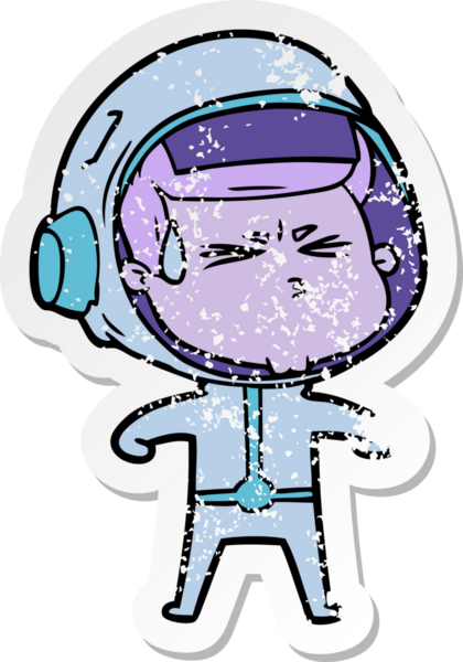 Bir insan tarafından çizilmiş stresli astronot karikatürü.