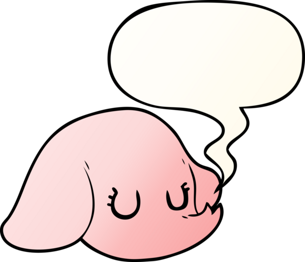 bir insan tarafından çizilmiş, konuşma baloncuklu çizgi film fili yüzü.