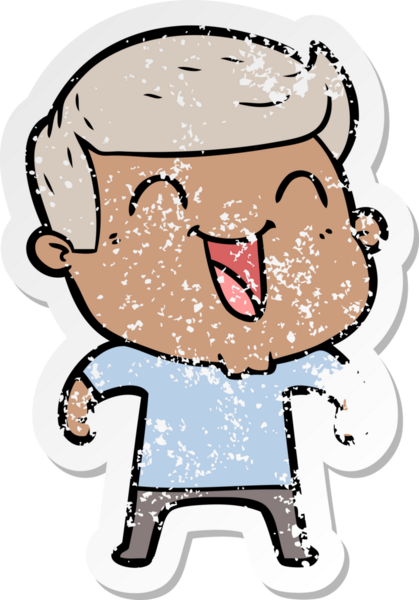 Bir insan tarafından çizilmiş gülen karikatür adamın sıkıntılı çıkartması.