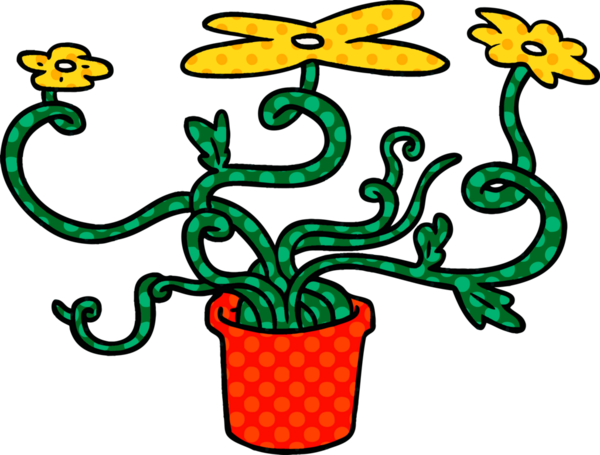 Bir insan tarafından çizilmiş bir çiçek bitkisinin el çizimi karikatürü