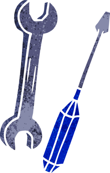 Bir İngiliz anahtarı ve bir insan tarafından çizilmiş tornavida karalaması.