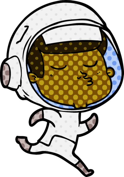 Bir insan tarafından çizilmiş kendine güvenen bir astronot çizgi filmi.