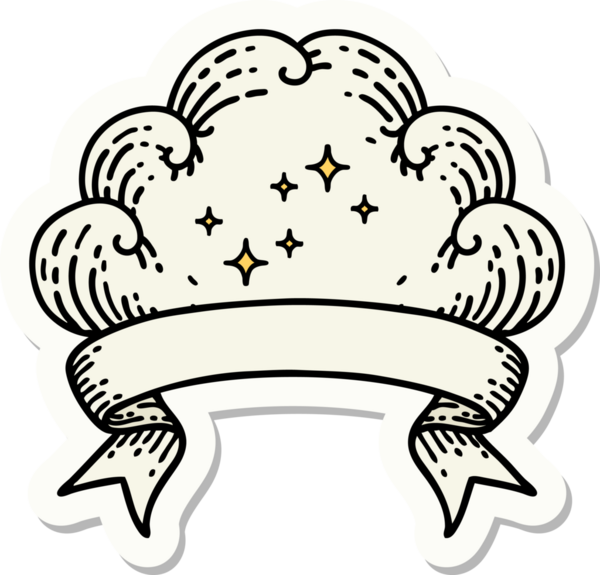 Bir insan tarafından çizilmiş bir bulutun pankartına sahip dövme stili