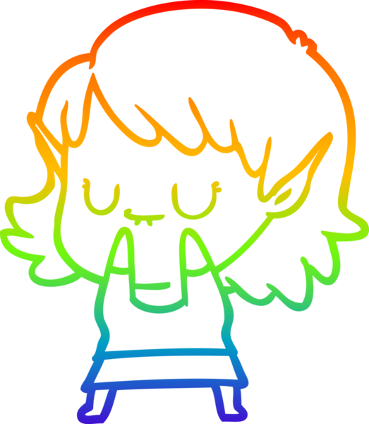 Gökkuşağı gradyan çizgisi mutlu çizgi film kızı bir insan tarafından çizilmiş.