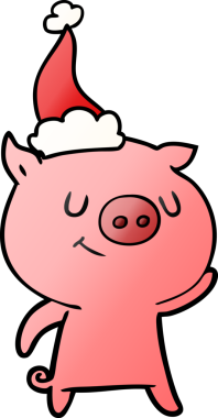 Bir insan tarafından çizilmiş Noel Baba şapkası takan bir domuzun gradyan çizimi.