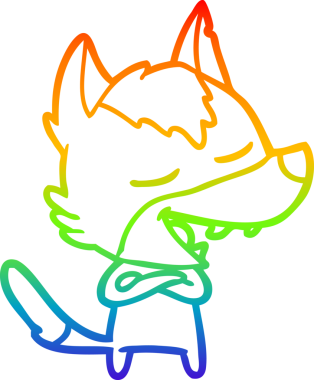 Gökkuşağı gradyan çizgi çizimi bir insan tarafından çizilmiş gülen bir kurt çizgi.