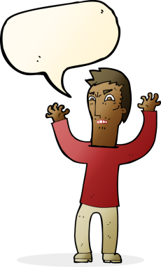 Bir insan tarafından çizilmiş konuşma balonlu kızgın adam çizgi filmi.