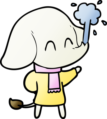 Bir insan tarafından çizilmiş su püskürten sevimli bir fil.