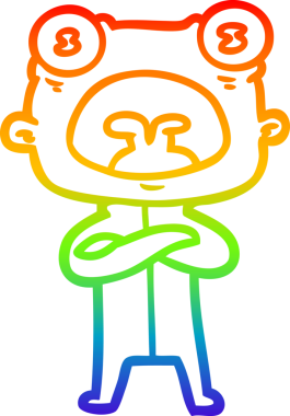 Gökkuşağı gradyanı çizimi bir çizgi film. Bir insan tarafından çizilmiş garip bir uzaylı.