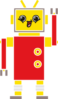 Bir insan tarafından çizilmiş düz renkli bir robot karikatürü