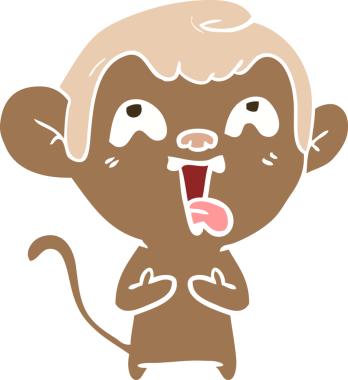 Bir insan tarafından çizilmiş düz renk çizgi film maymunu.