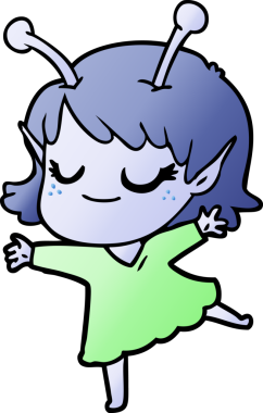 Bir insan tarafından çizilmiş gülümseyen uzaylı kız çizgi filmi.