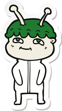 Bir insan tarafından çizilmiş dost canlısı bir uzay adamının çıkartması.