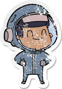 Bir insan tarafından çizilmiş mutlu bir astronotun sıkıntılı çıkartması.