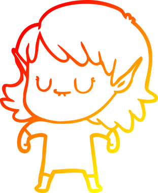 Bir insan tarafından çizilmiş mutlu bir elf kızı çizimi.