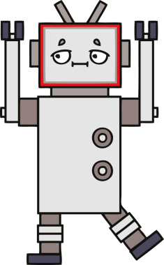 Bir insan tarafından çizilmiş sevimli bir robot karikatürü.