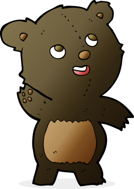 Bir insan tarafından çizilmiş siyah ayıcığı sallayan sevimli çizgi film