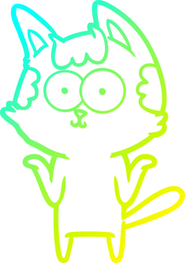 Mutlu bir çizgi film kedisinin omuz silkmesinin soğuk gradyan çizgisi; bir insan tarafından çizilen omuzlar