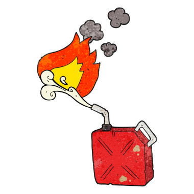 El yapımı karikatür yakıt bidonu. Yanan yakıt spreyi bir insan tarafından çizilmiş.