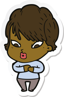 Bir insan tarafından çizilmiş bir karikatür kadının çıkartması.