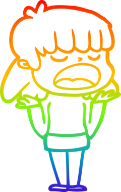 Gökkuşağı gradyan çizgi çizimi Bir insan tarafından yüksek sesle çizilen bir kadın karikatürü