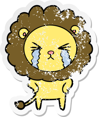 Bir insan tarafından çizilmiş ağlayan bir aslanın dertli çıkartması.