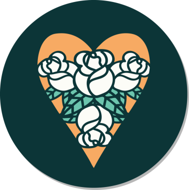 Geleneksel kalp stili dövme çıkartması ve bir insan tarafından çizilmiş çiçekler.