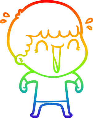 Gökkuşağı gradyan çizgisi bir insan tarafından çizilmiş gülen bir karikatür adamın çizimi