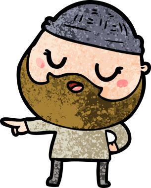 Bir insan tarafından çizilmiş sakallı sevimli bir çizgi film adamı.