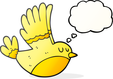 Bir insan tarafından çizilmiş serbest çizim balon karikatür uçan kuş.