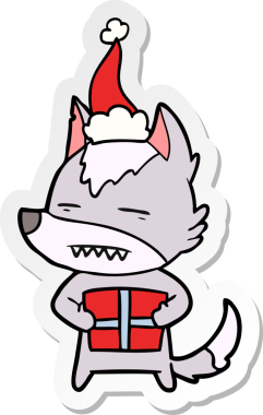 Bir insan tarafından çizilmiş Noel Baba şapkası takan bir kurdun el yazısı.