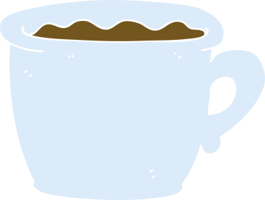 Bir insan tarafından çizilmiş eski kahve fincanının düz renk çizimi