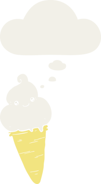 Düşünce baloncuklu karikatür dondurması insan tarafından çizilmiş.