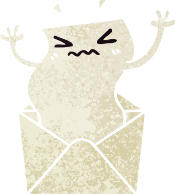 Retro illüstrasyon tarzı tuhaf karikatür harfi ve bir insan tarafından çizilmiş zarf