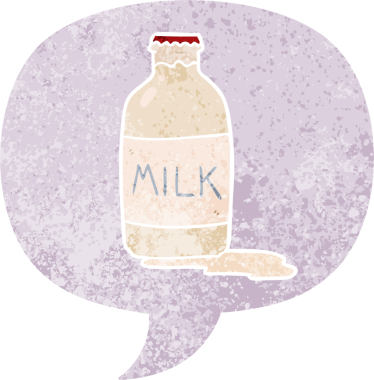 çizgi film süt şişesi konuşma baloncuğu ile grunge sıkıntılı retro stil bir insan tarafından çizilmiş