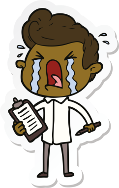 Bir insan tarafından çizilmiş ağlayan bir karikatür çıkartması.