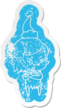 Bir insan tarafından çizilmiş Noel Baba şapkası giyen arkadaş canlısı bir vampir kızın garip bir karikatürü.